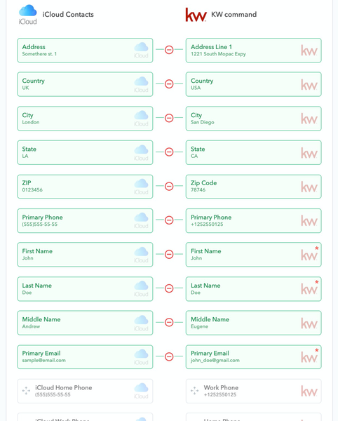 iCloud Contacts and KW Command