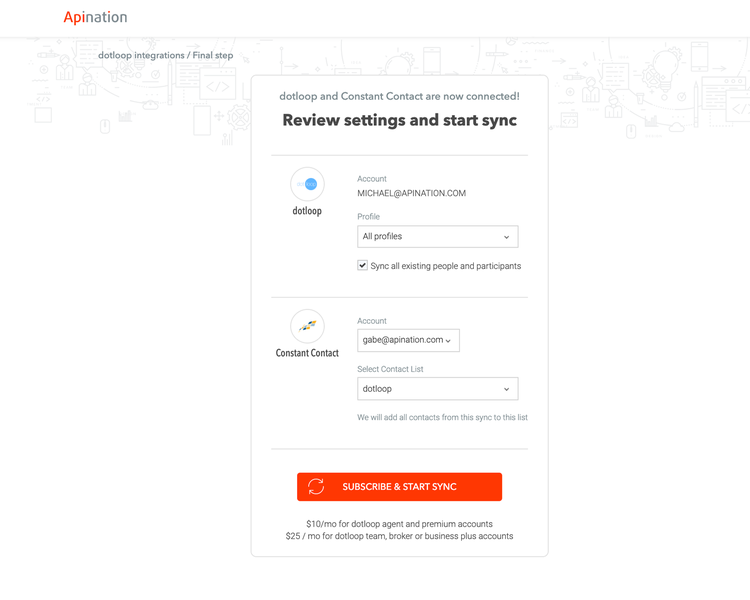 Dotloop and Constant Contact Sync