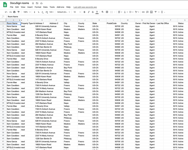 DocuSign Rooms and Google Sheets Sync