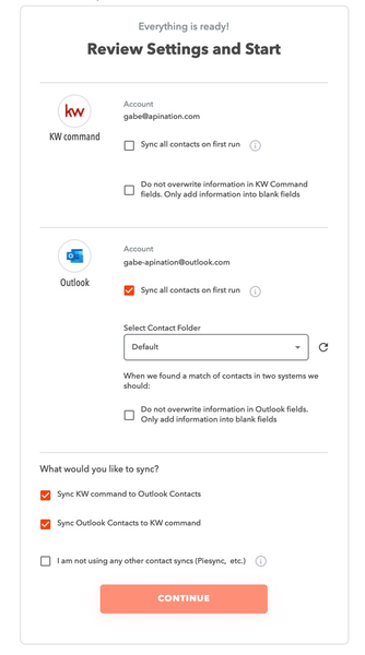 Outlook Contacts and KW Command