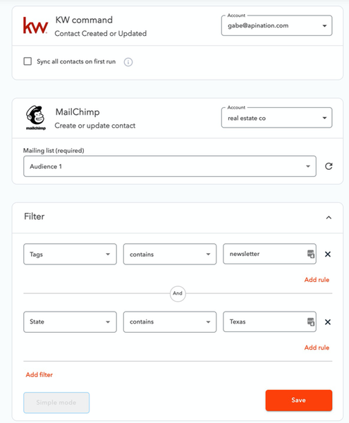 Mailchimp and KW Command Sync