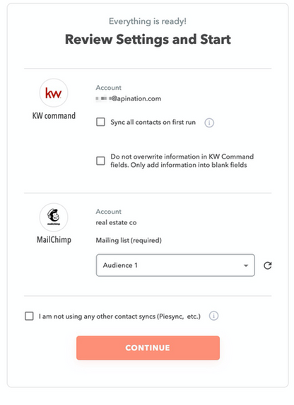 Mailchimp and KW Command Sync